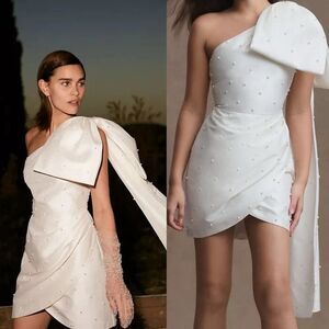 Sachin + Babi | Pippa One Shoulder Pearl Embellished Bow Bridal